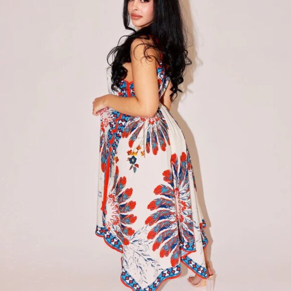 Casilda Feather Printed Hi Lo Midi Dress - Picture 3 of 3